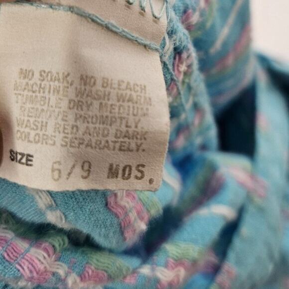 Vtg Baby OshKosh B Gosh Bib Overall Romper Floral Waffle Tulip 6/9 Months Bubble - Picture 6 of 6